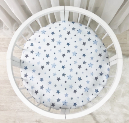Husa saltea rotunda patut bebe / copii cu elastic, Stelute albastre